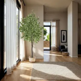 Tectake tectake® Künstlicher Olivenbaum Oleand verschiedene Größen mit viel Volumen, stabiler Kunststoff-Blumentopf