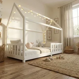ecomi Hausbett 90 x 200 cm Kiefer massiv lackiert Weiß