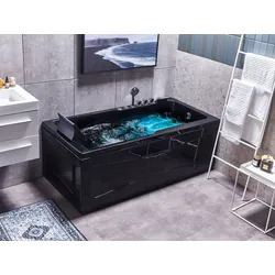 Whirlpool Badewanne schwarz rechteckig mit LED 169 x 81 cm links ARTEMISA