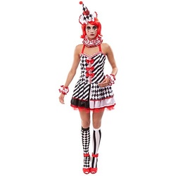 Pierrot Kostüm für Damen, schwarz/weiß/rot