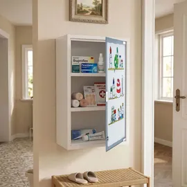 Spetebo XXL Medizinschrank 50 x 30 cm mit Milchglas Tür - bunt - Arzneischrank Erste Hilfe Hausapotheke