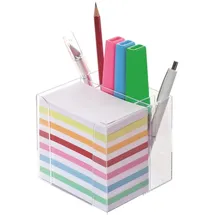 Wedo 270266916 Zettelbox (mit Stiftehalter, 9,5 x 9,5 cm) Kunststoff transparent gefüllt, circa 700 Blatt 5,5 x 9 cm) weiß