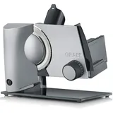 GRAEF Allesschneider S32100, multifunktionale elektrische Schneidemaschine, kippbar, Wurst, Käse, Brot und vieles mehr, Brotschneidemaschine mit stufenlos einstellbarer Schnittstärke, silber