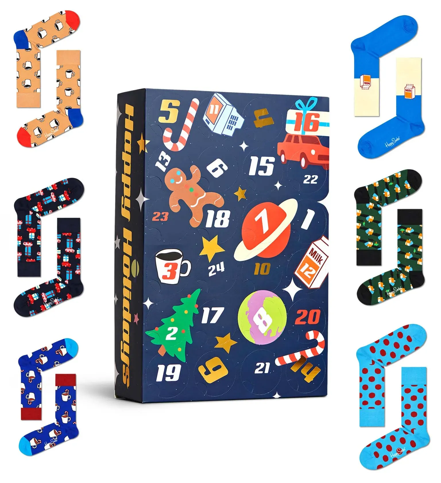 Happy Socks Tagessocke Crew Weihnachtsspecial #2 - Adventskalender mit 24 Paar - blau