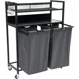 DanDiBo Ambiente Wäschekorb 2 Fächer mit Ablagen Schwarz Metall 96501 Wäschesammler Wäschewagen mit Rollen Wäschebox Wäschekorb Wäschesack Modern