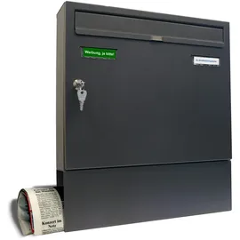 AL Briefkastensysteme Basic Wandbriefkasten DB 703 Eisenglimmer Grau inkl. Zeitungsfach