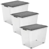 Rotho Compact 3er-Set Aufbewahrungsbox 70l mit Deckel und Rollen