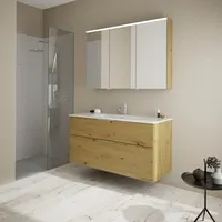 Burgbad Eqio Schrank mit Slim Keramik-Waschtisch mit Spiegelschrank SHCP122LF5662C0001G0146,