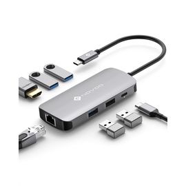 NOVOO USB C Hub Gigabit Ethernet USB C Adapter 7 in 1 MacBook Pro Air Adapter,4K HDMI,4xUSB,100W PD+Daten Hub USB C,für MacBook M1 M2,Surface Pro/Go,Pad Pro/Air,Dell,HP Laptop und mehr Typ C Geräten