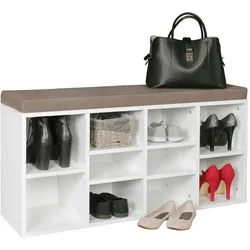 Kadima Design Schuhbank mit Stauraum: Gepolsterte Sitzfläche, 80 kg Belastbarkeit. Weiß, 104x30x53 cm