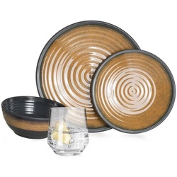 Moritz Geschirr-Set Camping Geschirr Stone Curry, Melamin, 12 – 28 tlg, Geschirrset Campinggeschirr Picknick Set 4 Personen gelb|weiß