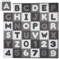 Relaxdays Puzzlematte ABC und Zahlen, 60 Teile, Spielmatte Kinder, BxT: 172x172 cm, unbedenklich, Schaumstoff, weiß-grau