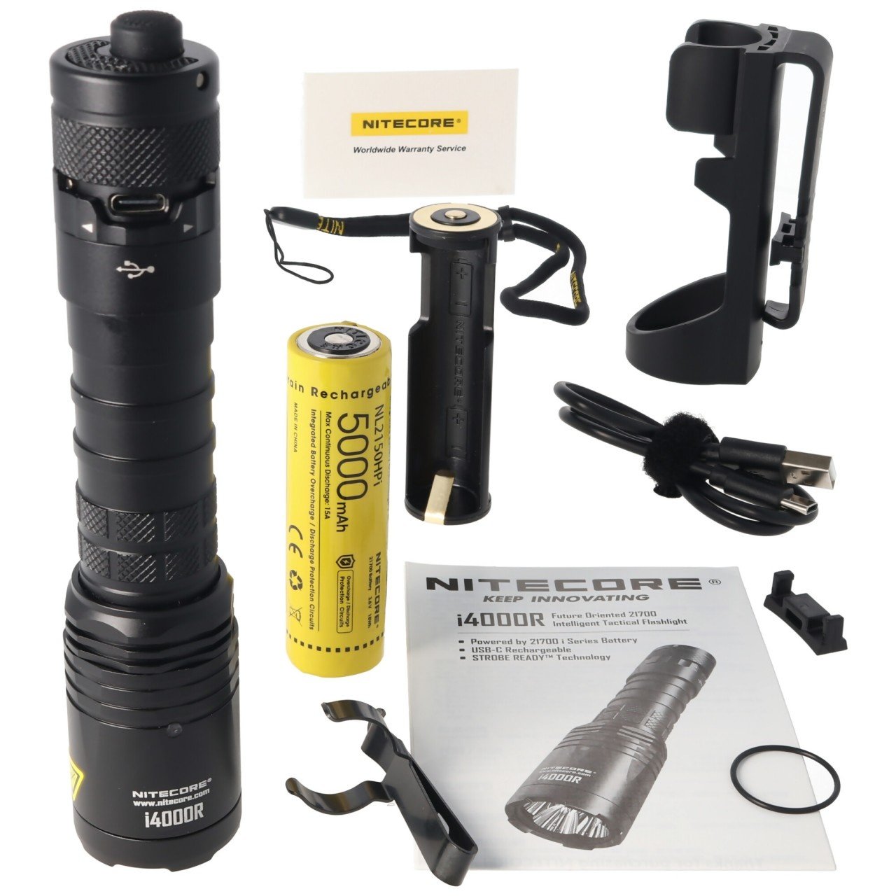 i4000R Nitecore LED Taschenlampe mit bis zu 4400 Lumen Lichtleistung, mit 5Ah Akku Li-Ion und Ladekabel