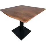 ab:stil.art.moebel Bistrotisch Baumkante massiv 80 x 80 cm Akazie Nussbaumfarben schwarz Stempelfuß Iris