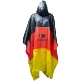 Wasserdichter Regenponcho in Deutschlandfarben mit Kapuze EM2024, Seitlichen Druckknöpfen und "I Love Germany" Aufdruck - Einheitsgröße