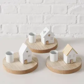 Boltze home Kerzenhalter mit Häuschen auf Tablett Domicil 6,5 cm, , Zubehör, Kerzenhalter