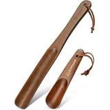 ZOMAKE Schuhlöffel Holz,Schuhanzieher aus Holz Lang 35 cm und Schuhlöffel Klein 14.5 cm Holzschuhanzieher Stabil Shoe Horn Wood Buchenholz für Damen Herren Kinder Ältere Menschen(Braun) - 35 cm + 14.5 cm