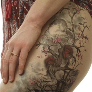 2 x Arm XXL Tattoo - Kirschblüten Schloß Mond Rosen - Buntes Arm Bein Körper Haut Tattoo TQB006 (2)