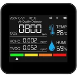 Mixhome 9-in-1 Luftqualitätsmonitor mit Bluetooth, Co2-detektor, Uhr/datum, Co2-, Tvoc-, Hcho-, Pm2,5- Und Pm1,0-messung