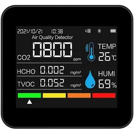 Mixhome 9-in-1 Luftqualitätsmonitor mit Bluetooth, Co2-detektor, Uhr/datum, Co2-, Tvoc-, Hcho-, Pm2,5- Und Pm1,0-messung