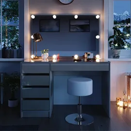 Vicco Schminktisch Sherry Greige 120 cm mit LED Beleuchtung und Hocker