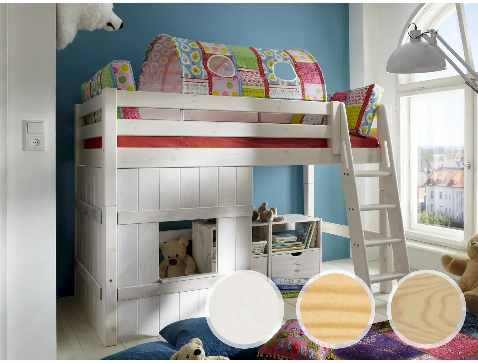 INFANSKIDS Hochbett mit Leiter Kiefer gelaugt / 140 cm