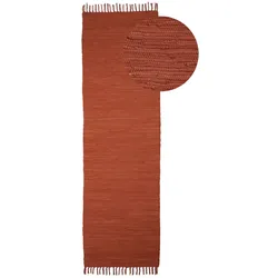 Teppich CARPETFINE "Kelim Chindi uni", orange, B:70cm H:5mm L:200cm, Baumwolle, Teppiche, Wendeteppich, reine Baumwolle, handgewebt, Uni-Farben, mit Fransen