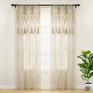 Lush Decor Boho Makramee Quaste Baumwolle Fenstervorhang/Raumteiler/Hochzeit Hintergrund/Wanddekoration, 213,4 cm L x 127 cm B, Neutral