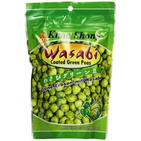 Khao Shong Geröstete grüne Erbsen mit Wasabi, knackige Erbsen im scharfen Teigmantel, fettärmere Alternative zu Nüssen, mittlere Schärfe, 1 x 120 g Standbeutel