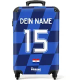 NoBoringSuitcases.com Handgepäck Koffer, Koffer Personalisiert, Reisekoffer, Reisetasche mit Rollen, Koffer Handgepäck, Trolley Handgepäck 55x40x20 cm (EM 2024 - Auswärtstrikot Kroatien - Blau)