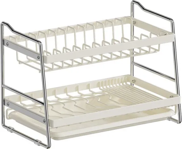 Maxcook Geschirr-Abtropfgestell mit Abtropfschale - Platzsparendes 2-stufiges Abtropfgestell, großer Küchenorganizer für die Arbeitsplatte Weiß 40*23,6*28,7cm MCZW2153