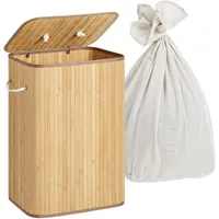 Relaxdays Wäschekorb mit Deckel, Bambus, 80 Liter, faltbarer Wäschesammler,