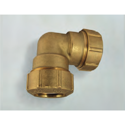 Messing PE-Kupplung Winkelform, mit zwei Verschraubungen - PE Kupplung aus Messing (Messing Kupplung Winkelform, mit zwei Verschraubungen: Winkel 63 x 63 mm Messing 16 Bar)