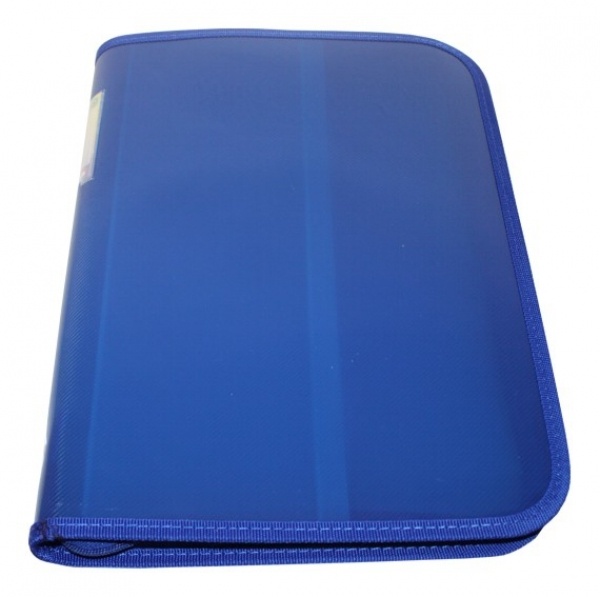 Zipper-Mappe Portfoliomappe, A4 XL, aus PP, 30mm Füllhöhe, Reissverschluss, Einschubtasche innen und Beschriftungstasche, transparent blau – 1 Stück
