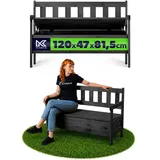 KADAX Gartenbank, 120x49x81,5cm Banktruhe aus Einer Holzfaserplatte, Sitzbank mit Stauraum und Rücklehne, Wetterfeste Holzbank für Garten, Balkon (120cm/Anthrazit)