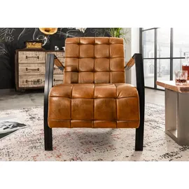 MASSIVMOEBEL24.DE Sessel Echtleder 64 x 83 x 76 cm Cognac mit Armlehnen und Metallbeinen