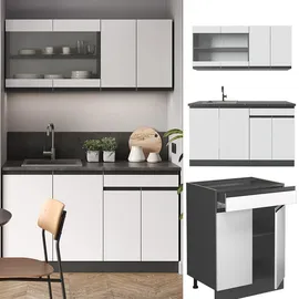 Vicco Küchenzeile R-Line J-Shape 140 cm Weiß/Anthrazit