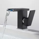 Wasserhahn, Tap, Spültischarmatur LED RGB Beleuchteter Wasserhahn Wasserfall Waschtischarmatur Küchen Bad Armatur (Schwarz)