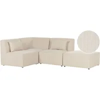 Beliani 3-Sitzer Ecksofa Cord hellbeige rechtsseitig mit Ottomane LEMVIG