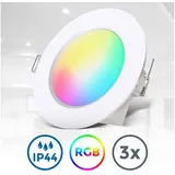 B.K.Licht LED Bad-Einbauleuchte, 3er-Set, Schutzart IP44, RGB-Modus, 3.000 K, Weiß
