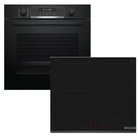 Bosch HERDSET BOSCH Einbau-Backofen Serie 6 PYROLYSE + Induktionskochfeld Bratsensor autark 60cm - Schwarz