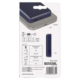 EMOS Powerbank 5 000 mAh WI 522 mit Magnet - magnetischer externer Akku mit Passthrough und Wireless-Charging USB-C-Ausgang inkl. USB-Datenkabel - für iPhone, iPad, Smartwatches - blau