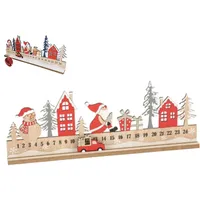 Holz Adventskalender 2025 24 Tage Umzugsgeschenke Auto Weihnachtskalender mit dem Weihnachtsmann Snowman Holzhausdekor und Ornamente für Kinder und Erwachsene 16x6 Zoll