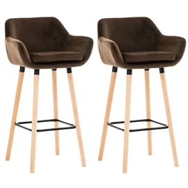 TPFLiving 2er Set Barhocker Grande Gestell Holz Samt Grün