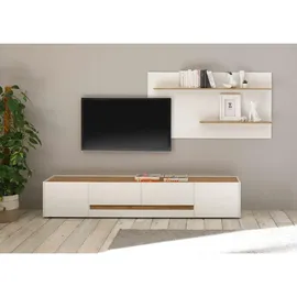 furn.design Wohnwand 2-teilig weiß, Eiche Wotan 300 cm, Schrankwand mit XL-Lowboard | Gr.: onesize