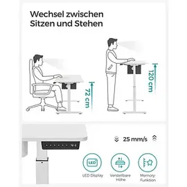 Songmics elektrisch höhenverstellbarer Schreibtisch weiß rechteckig, C-Fuß-Gestell weiß 140,0 x 60,0 cm