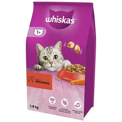 WHISKAS Adult 6x1,4 kg Trockenfutter mit Rindfleisch für adulte Katzen