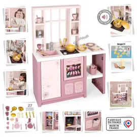Smoby Spielküche Fleur – Kinderküche im modernen Loft-Stil mit Kochfeld, Ofen, Kühlschrank & 27 Zubehörteilen, für Kinder ab 3 Jahren