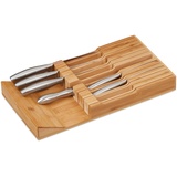 Relaxdays Messerhalter Schublade, für 12 Messer & Wetzstahl, Bambus Messerblock liegend, HxBxT: 5 x 43 x 23 cm, natur