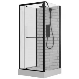 Schulte Home Jersey Komplettdusche mit Drehtür 90 x 215 cm schwarz Sicherheitsglas